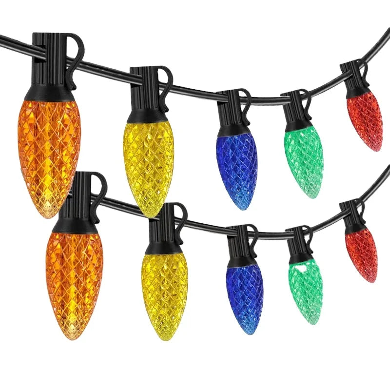 JAIYI Christmas Faceted Bulb C7/C9 Led Plastic Drop Proof Light Bulbs Outdoor Waterproof Festive Decorative Light String