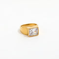 High End 18K Plain Gold Rectangle Zirconia Rings Stainless Steel Trendy Simple Gold Plated Jewelry