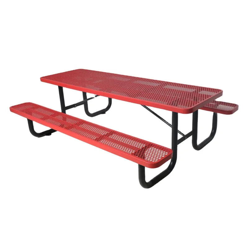 Outdoor Commercial 72" 96" Metal Picnic Table with Bench Garden Furniture Steel Dining Table Patio Cafe Table with Umbrella Hole