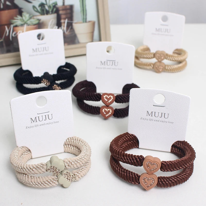 2-Piece Heart-Shaped Spandex Thick High Elastic Ponytail Ties Hair Ropes for Women