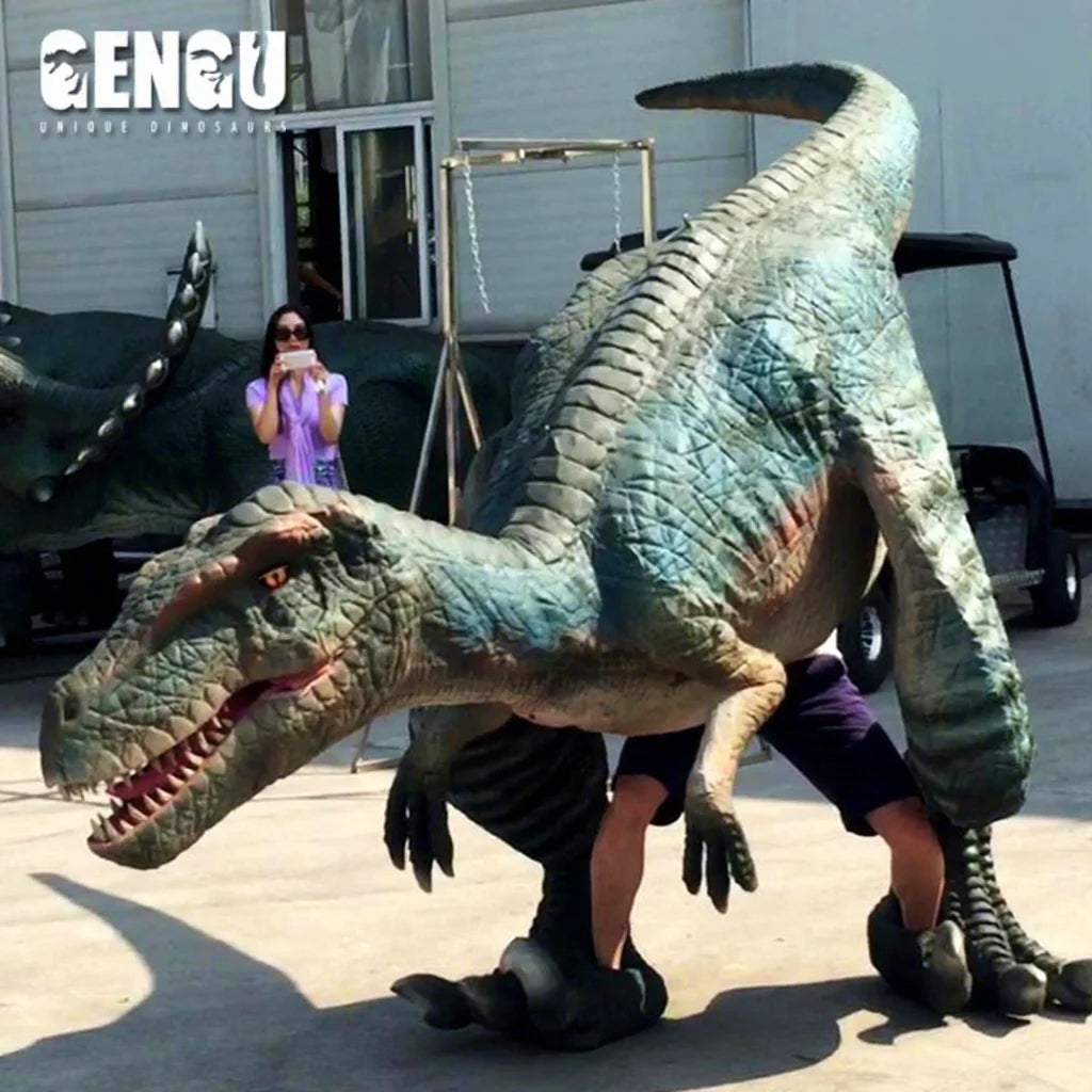 Realistic Life-Size Raptor Dinosaur Costume Indoor Metal Material for School Kindergarten Daycare Airport or Shopping Mall