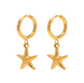 Fashion Jewelry 18K Gold Plated Stainless Steel Starfish Ocean Series Cute Hoop Earring Summer Style