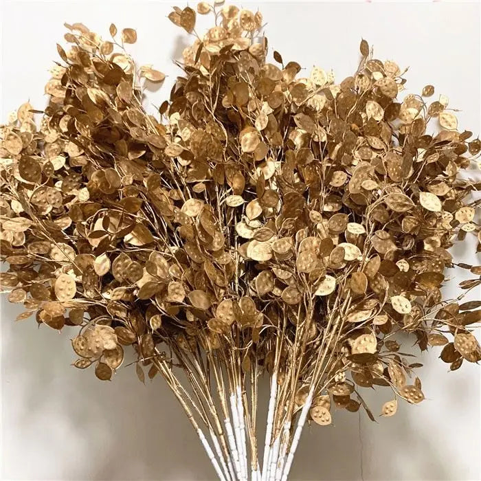F 1692 Christmas Decoration Plastic Eucalyptus Palm Leaf  Artificial Golden Leaves