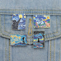 Starry Night Cats Enamel Pins Custom Van Gogh Oil Painting Brooches Lapel Badges Fun Animal Art Jewelry Gift for Kids Friends