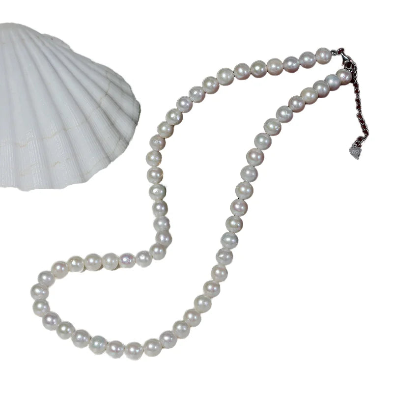 7-8mm Natural Freshwater Pearl Necklace Luxury Simple S925 Silver Buckle Collar Chain Fashionable Light Luxury Wholesale