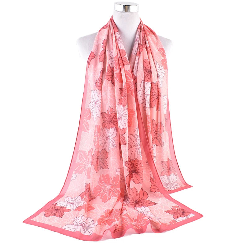 2025 Fashion New Flower Print Pearl Chiffon Headband 180 * 70 Muslim Hijab Women Scarf Head Scarf for Women