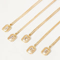 Fashionable Mini Rectangular Pendant Necklace Copper Gold-Plated Charming Zircon A-Z Initials Stylish Trendy for Both Men Women
