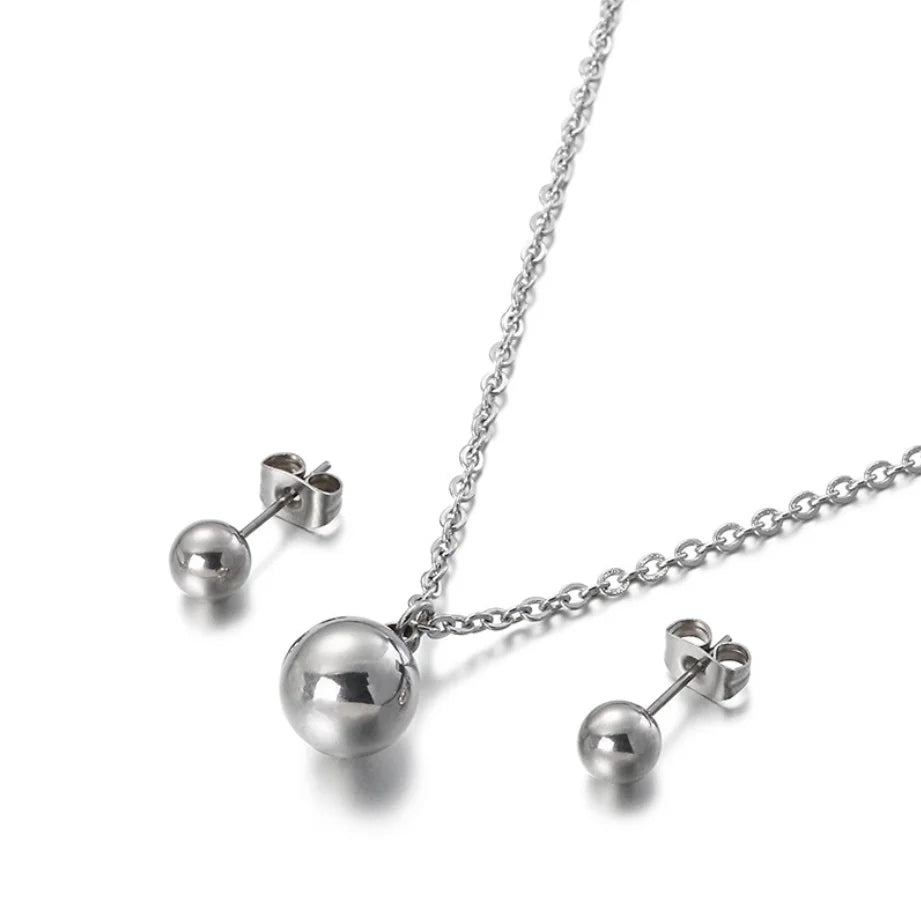 New Simple and Fashionable Stainless Steel Small Round Bead Jewelry Necklace Earring Set Can Be Customized