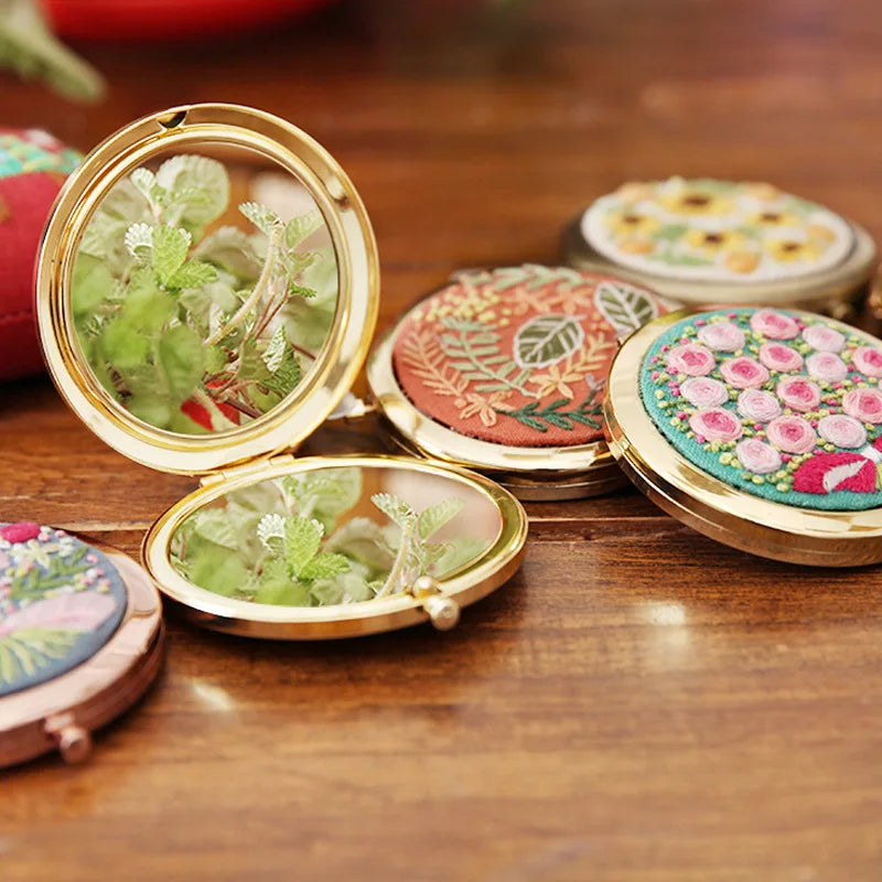 Hot Sale DIY Embroidery Mirror Handcraft Needlework Foldable Round Cosmetic Mirror Cross Stitch Kit
