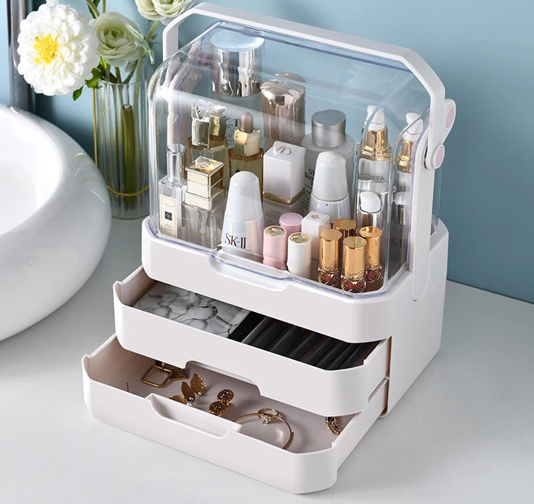 Double-deck Transparency Plastic Multi-use Cosmetic Organizer Storage Box