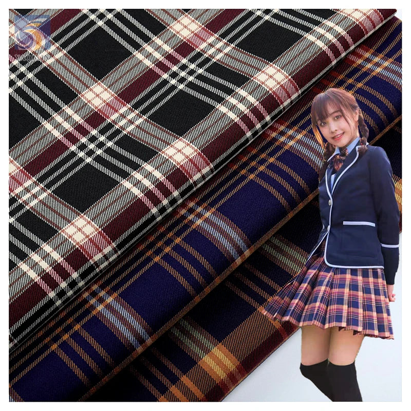 Wholesale Stretch Polyester Checked Fabric for School Uniform Japanese London Design Short Skirt Yarn-Dyed Fabric