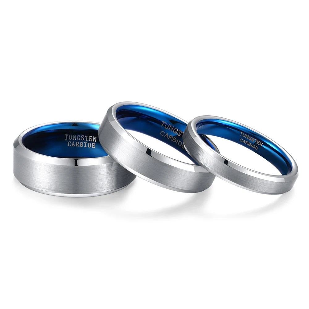 OAHLAN Fashion Jewelry 4/6/8mm Women Mens Wedding Rings Brushed Blue Silver Tungsten Carbide Rings for Engagement Dropshipping