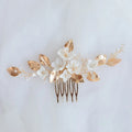 SLBRIDAL Handmade Golden Alloy Pearl Ceram Flower Bridal Hair Comb Wedding Headdress Hair AccessoriesBridesmaids Women Jewelry MegaBDM