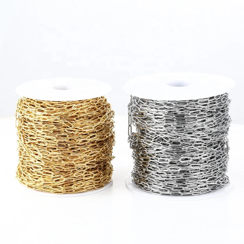 New Fashion Cheap Stainless Steel Flat Oval Necklace Chains Roll for Women & Mens Jewelry Set Making