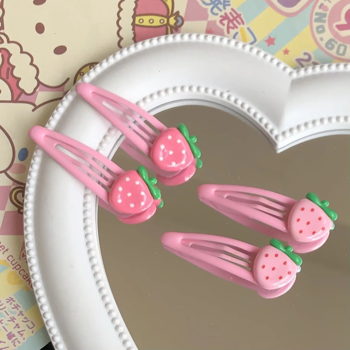 Hot Selling Children's Hairpin Wholesale Cute  Pink Series Strawberry Hair Clips Sweet   Elegant Resin  BB Hair Clips