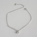 Summer Jewelry 925 Sterling Silver Short Bar Single Zircon Charm Anklets Foot Jewelry
