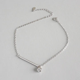 Summer Jewelry 925 Sterling Silver Short Bar Single Zircon Charm Anklets Foot Jewelry