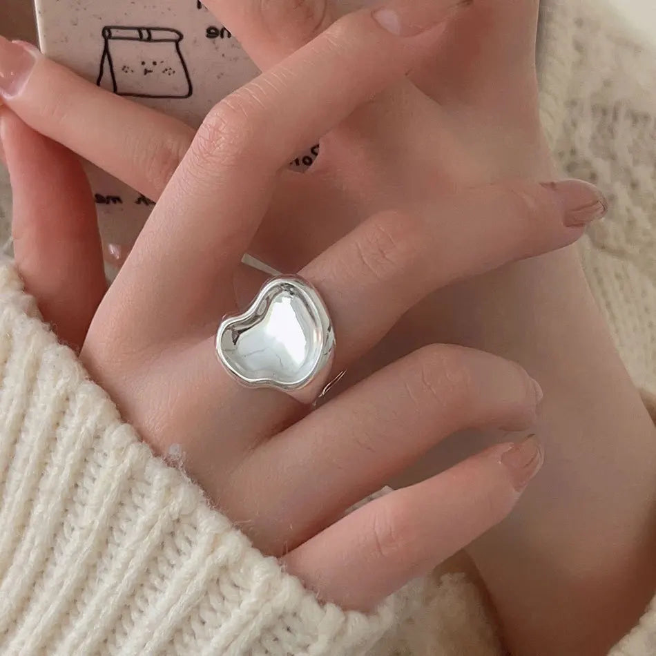 Modern Abstract Ring Sculptural Open Band in 925 Sterling Silver Irregular Shaped Artistic Ring for Women