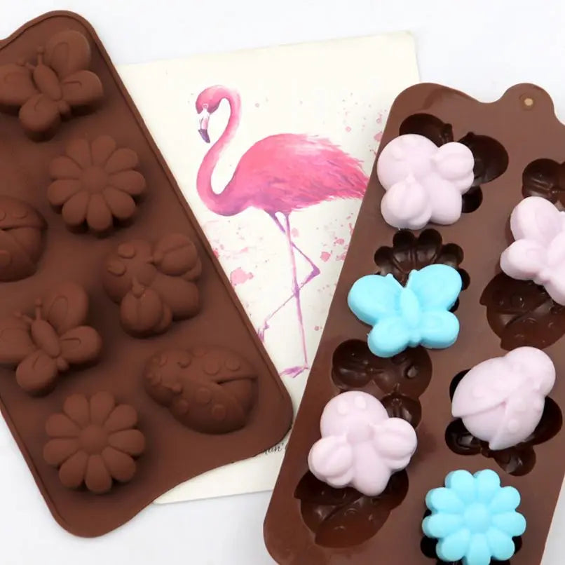366 Factory Stock 8 Hole Different Insect Shape Silicon Chocolate Mouldssilicon Resin Mold Silicone Ice Cube Tray