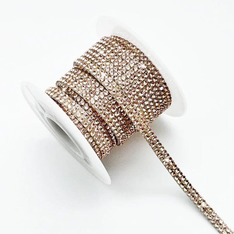 Crystal Clear Champagne Diamond Rhinestone Sticker Ribbon With Adhesive Trims