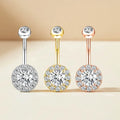316L Surgical Steel Belly Button Ring Round Halo CZ Zircon Navel Piercing Hypoallergenic Body Jewelry Silver Gold Rose Gold