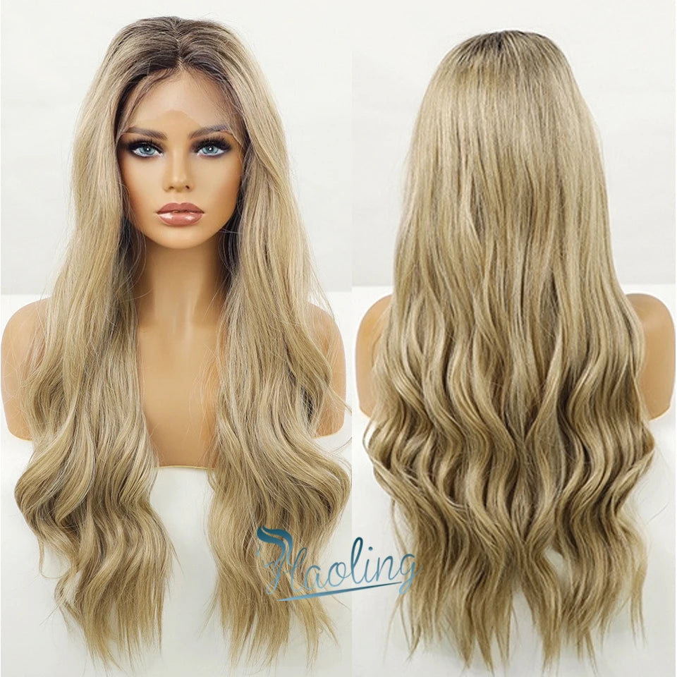 Fast Delivery Lace Front Synthetic Wigs Long Wavy Hair Brown Gradient Blonde Hair Heat Resistant Lace Front Wig