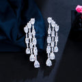 Ins Style Earring Women Symmetrical Shiny Cubic Zircon Drop Earrings Tassel Shape Wedding Bridal Party Costume Trending Jewelry