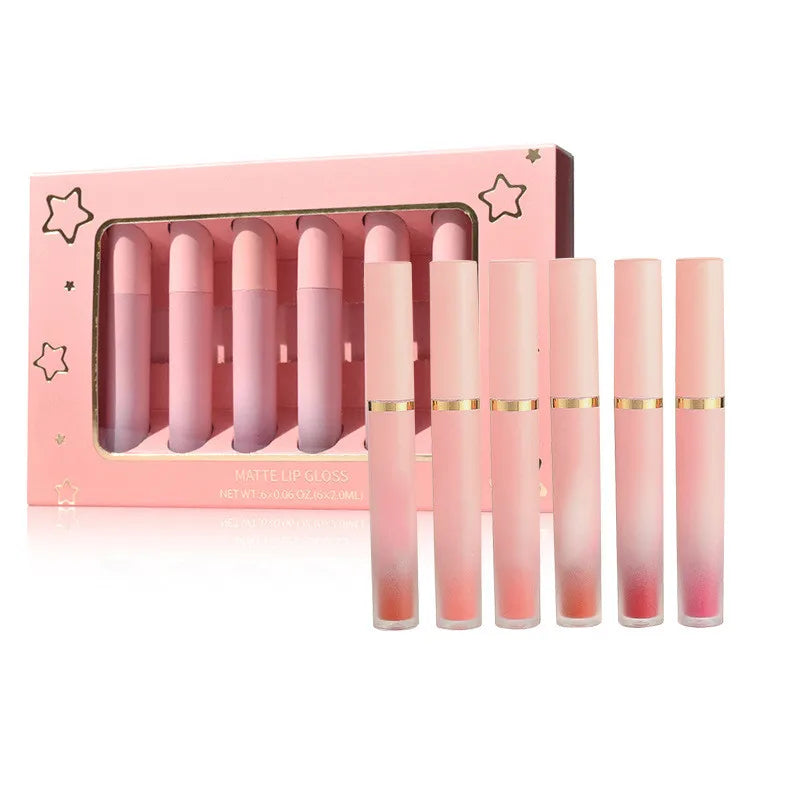 Private Label No Logo 6 Colors Matte Liquid Long-Lasting Non-Stick Cup Not Fade Waterproof Pink Lip Gloss Set for Women