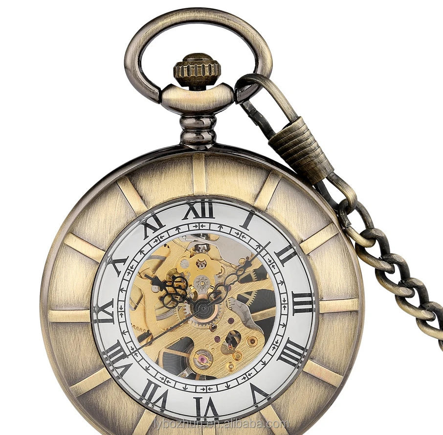 Antique Bronze Two Sides Back Finish Face Hand Winding Mechanical Retro Roman Pocket Watches