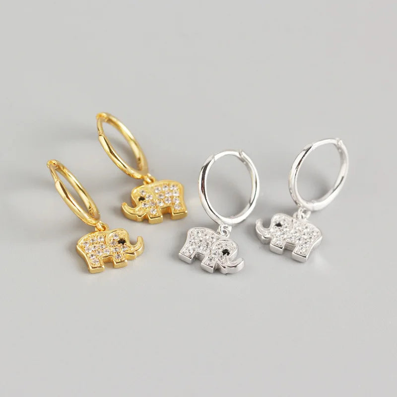 Cute Elephant Hoop Earrings for Women Real 925 Sterling Silver Animal Fine Jewelry Accessories