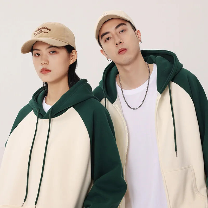 Custom Men's and Women's Blank Multi-color Pure Cotton Loop Zipper Hoodie Color Contrast Hoodies