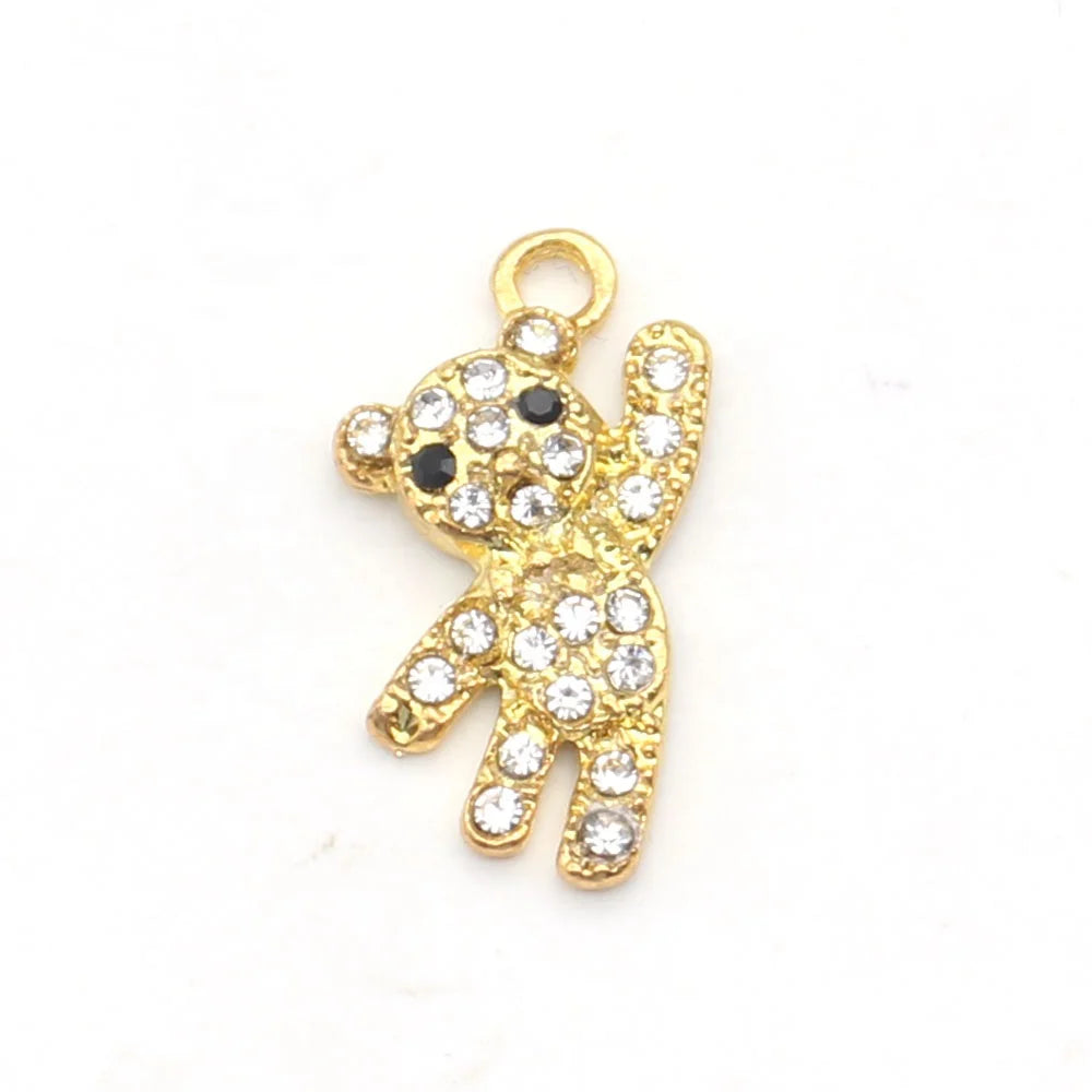 Mini Gold Plated Alloy Rhinestone Bear Shape Baby Pin Charms Cute Animal Crystal Charms for DIY Jewelry Making