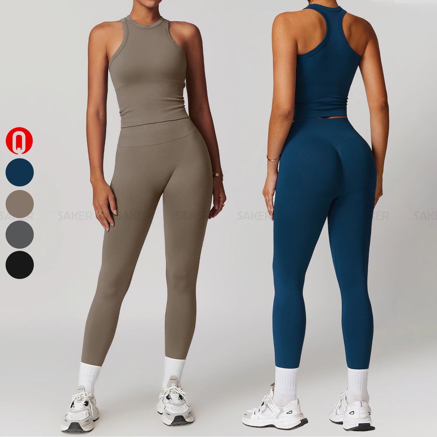Custom Logo Yoga Outfit Women Sports Sets Racerback Tank Top Fitness Wear Set High Waist Legging 2 Piece Workout Sets for Women