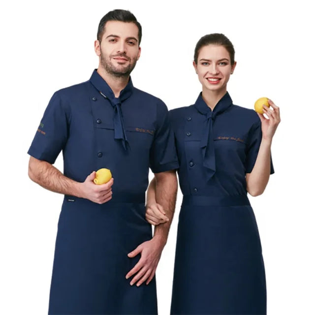 Sunyue Wholesale Cotton Cheap Kitchen Uniform Short Sleeves Women Chef Coats Custom Black Chef Cooking Jackets White Work Coat