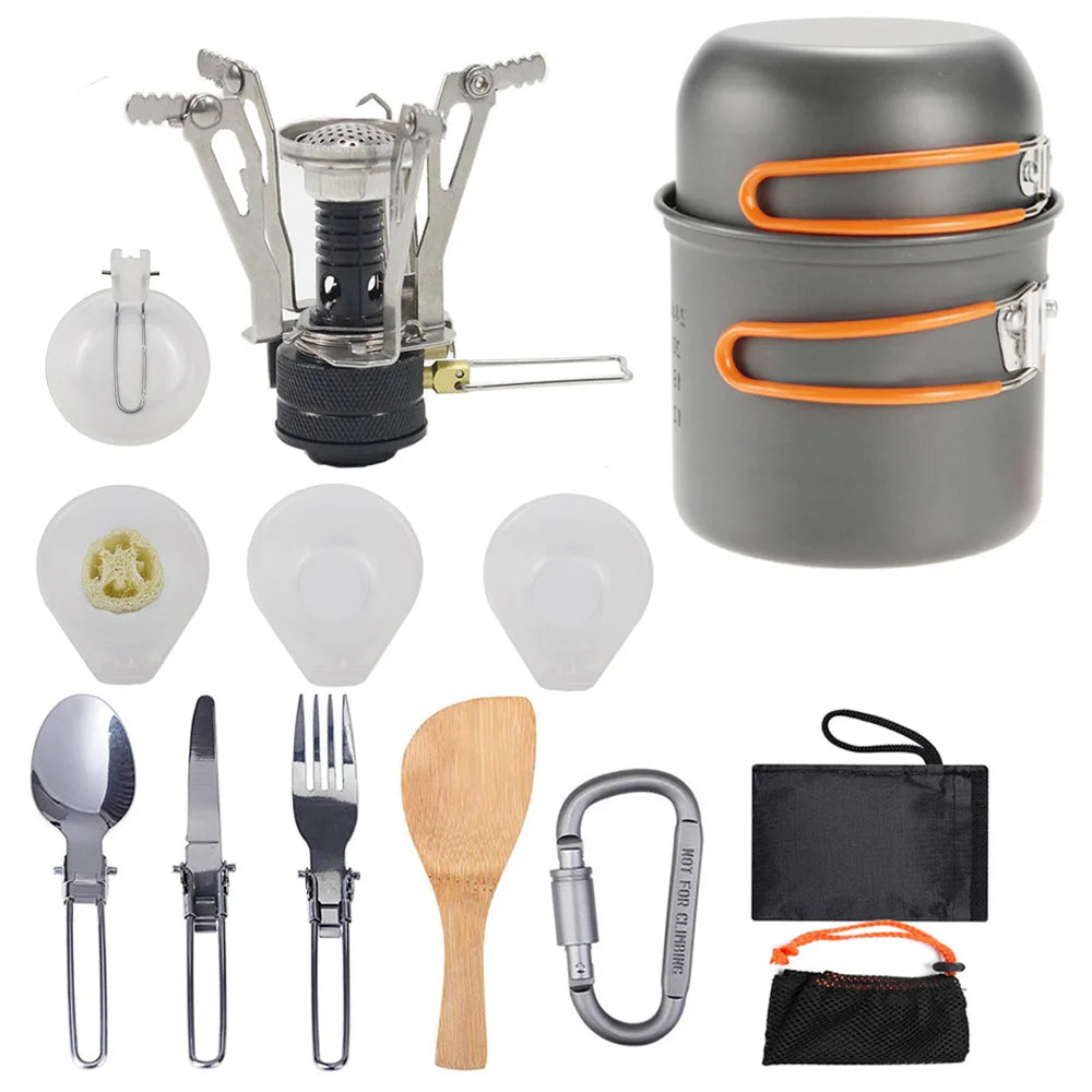 Hot Sale Travel Accessories Camping Cookware Picnic Pot Cooker Aluminum Durable Outdoor Cooking Picnic Pot Bowl Set With Stove