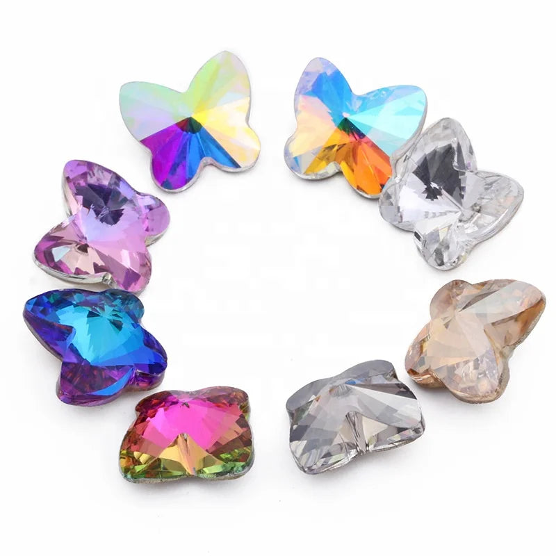 Hot Sale 3D Butterfly Shape Bling Glass Crystal Nail Rhinestones 9*10 mm with Factory Price
