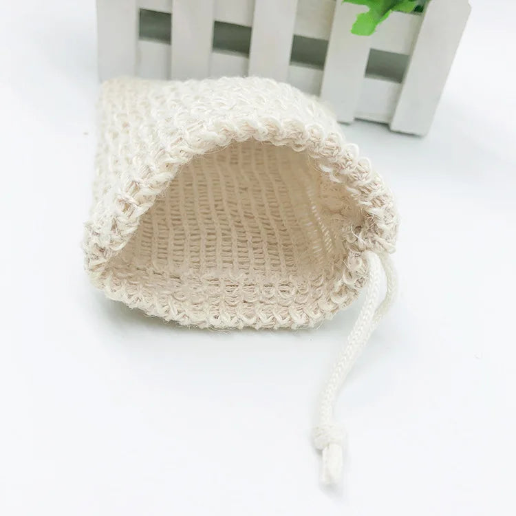 Organic Canvas Mesh Soap Saver Bag Natural Color Eco-Friendly Leopard Pattern with Label Drawstring Feature