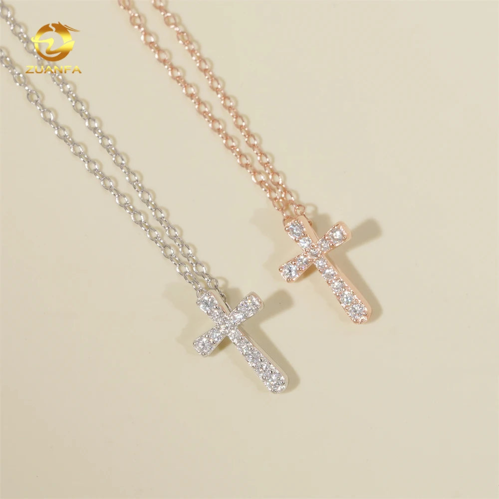 Pure 925 Sterling Silver Jewelry Iced Out Cross Design Moissanite Necklace for Women Wedding Gift Bling Bling Cross Necklace