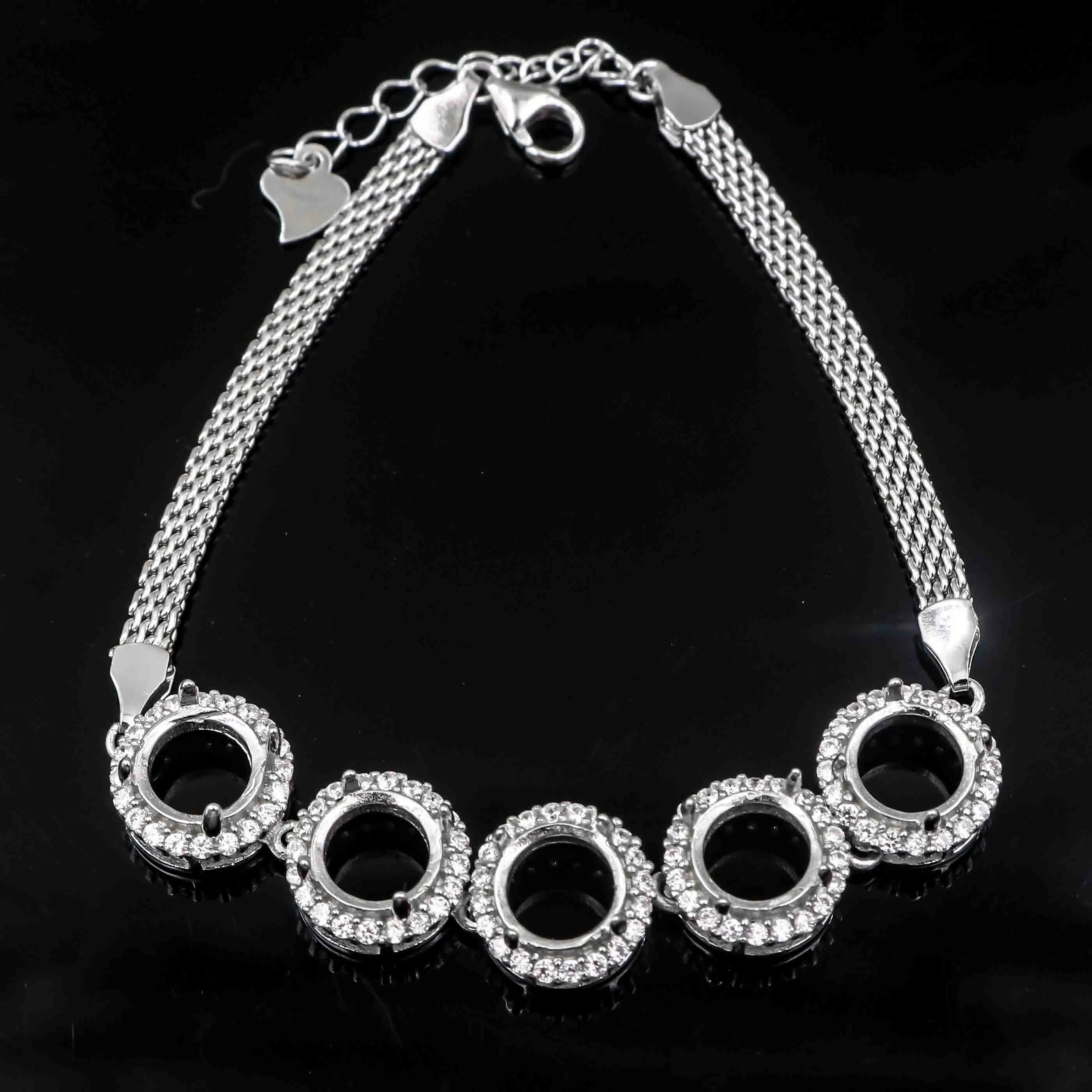 Sterling Silver 7*7mm Semi Mount Bracelet Empty Support Blank Claw Setting S925 Mountain Base Holder Without Stone for Inlay DIY