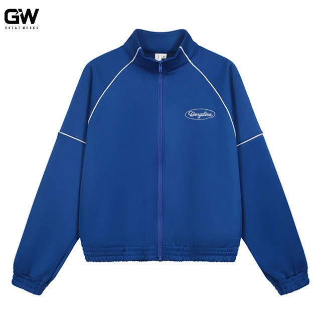JeanSing Vintage Embroidery Streetwear Unisex Oversize Baseball Varsity Windproof Winter Coated Canvas Stand Collar Jacket