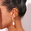 Fashion Jewelry Stainless Steel 18k Gold Plated Geometric Pearl Drop Earrings for Women