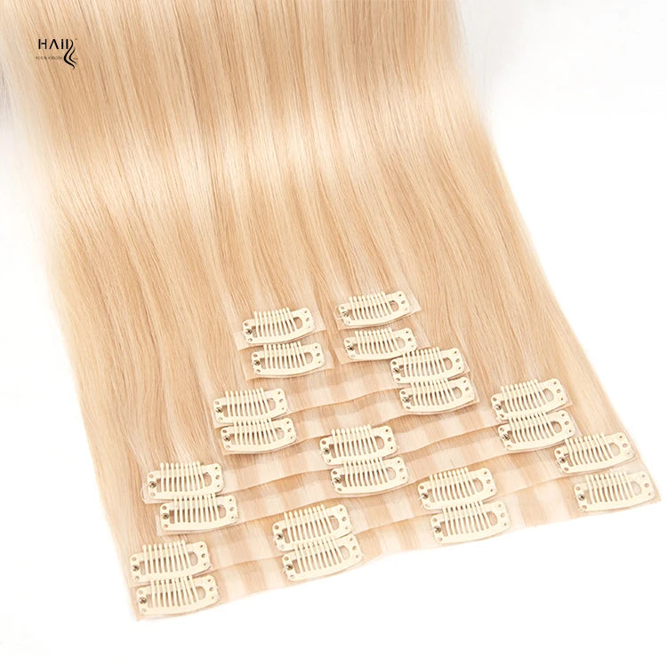 Wholesale Straight Double Drawn 100 Human Single Donor Raw Virgin Hair Skin Weft Seamless Clip Hair Extensions