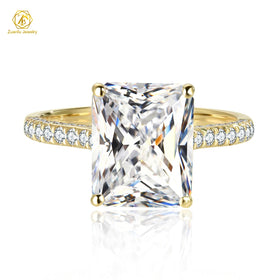 5-Carat Radiant Cut Ice Out Diamond VVS Clarity 18K Yellow Gold Wedding Ring Fine Jewelry for Woman's Engagement