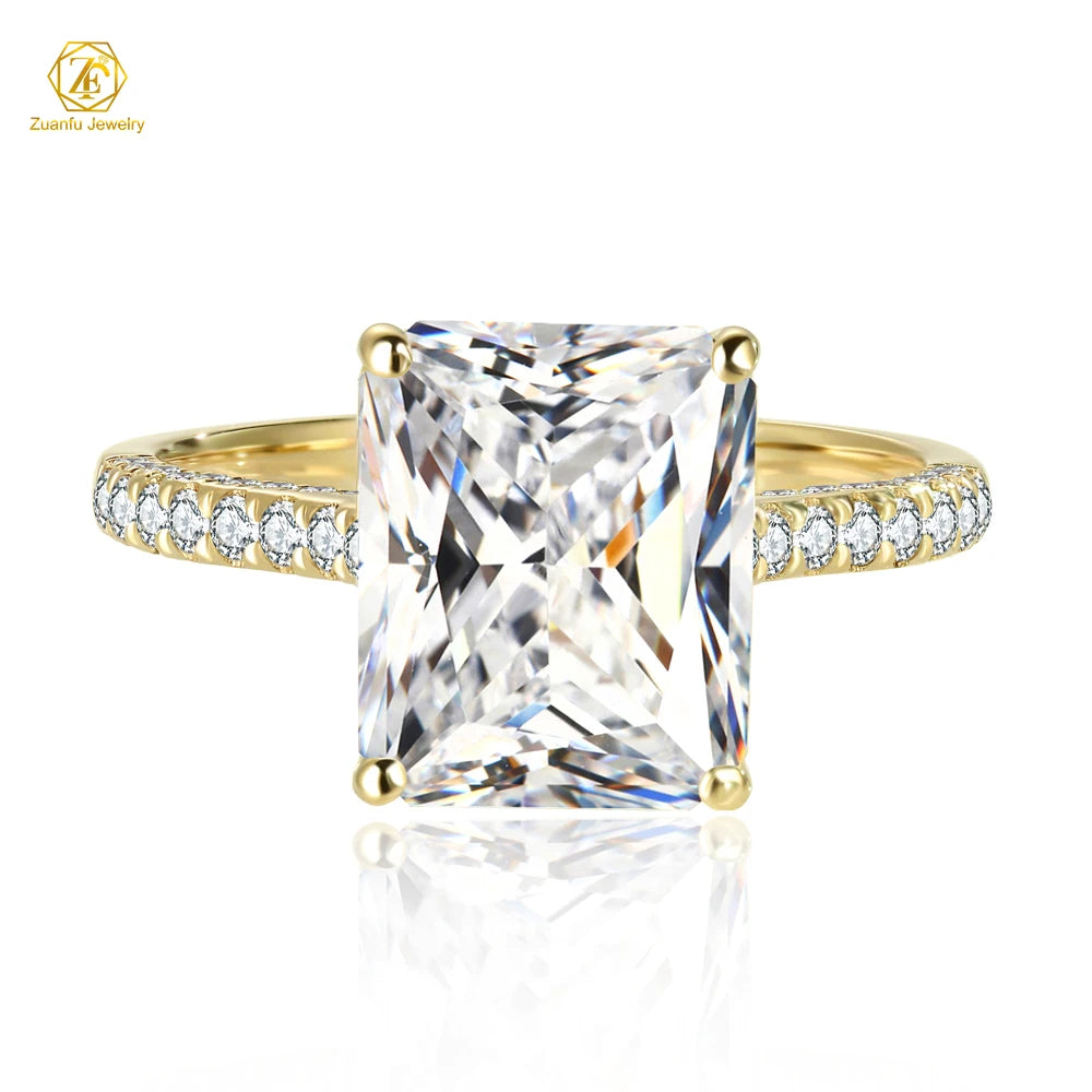 5-Carat Radiant Cut Ice Out Diamond VVS Clarity 18K Yellow Gold Wedding Ring Fine Jewelry for Woman's Engagement