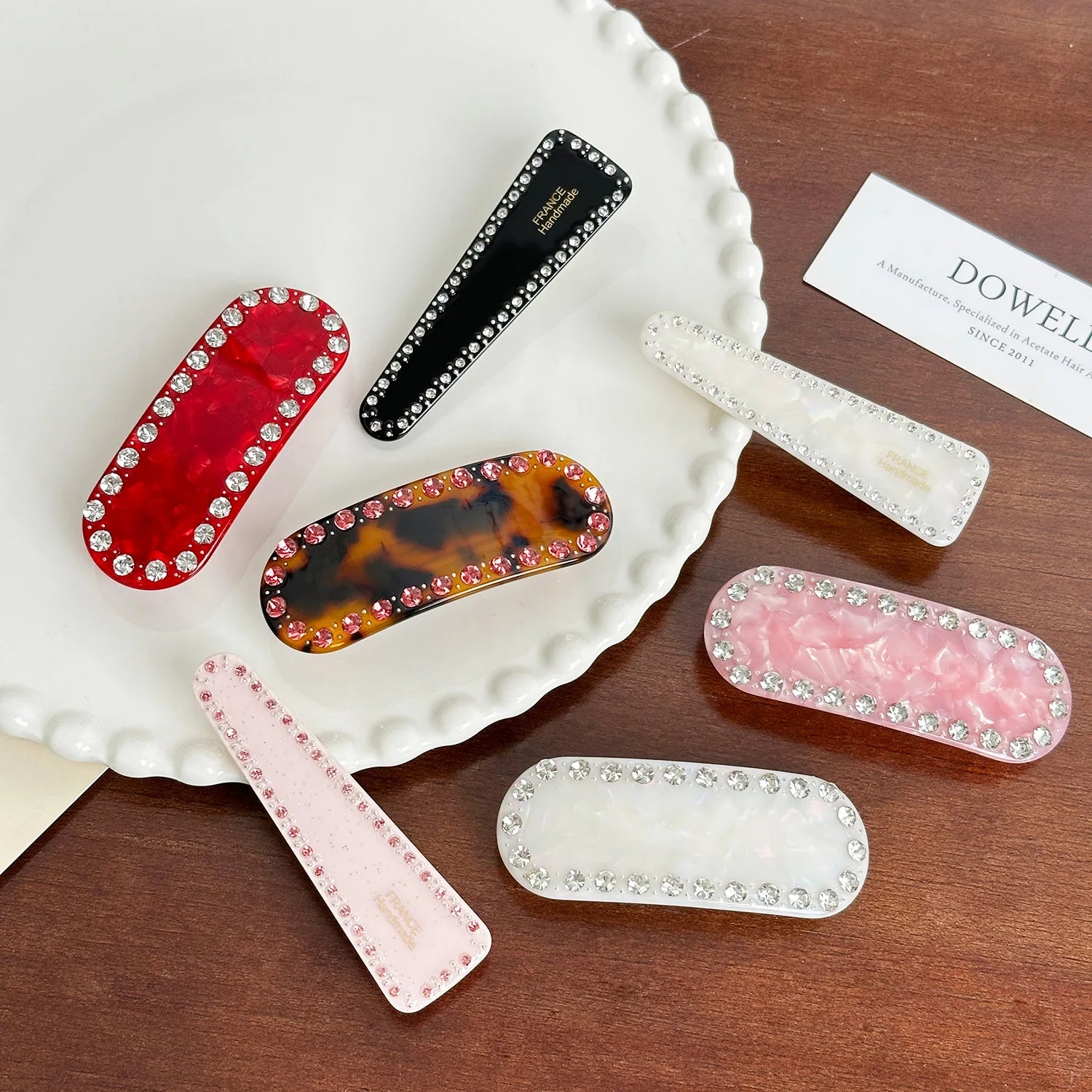 Elegant Acetate Hair Accessories Spring Clip Rhinestone Pearl Cute Fabric High Quality Plastic Party Decoration for Girls'