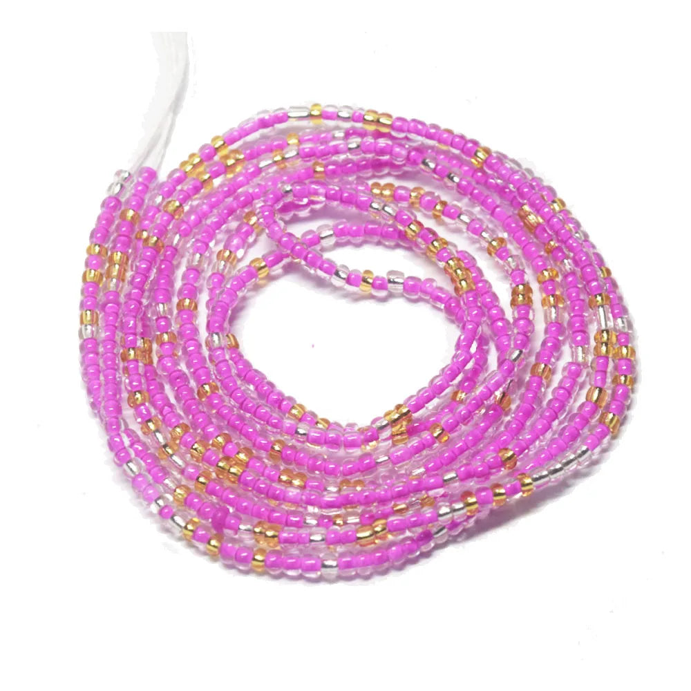 Handmade 50 Inches Adjustable Bulk Tie on Waist Beads on Cotton Cord Belly Chain Body Jewelry Friendship pink Color