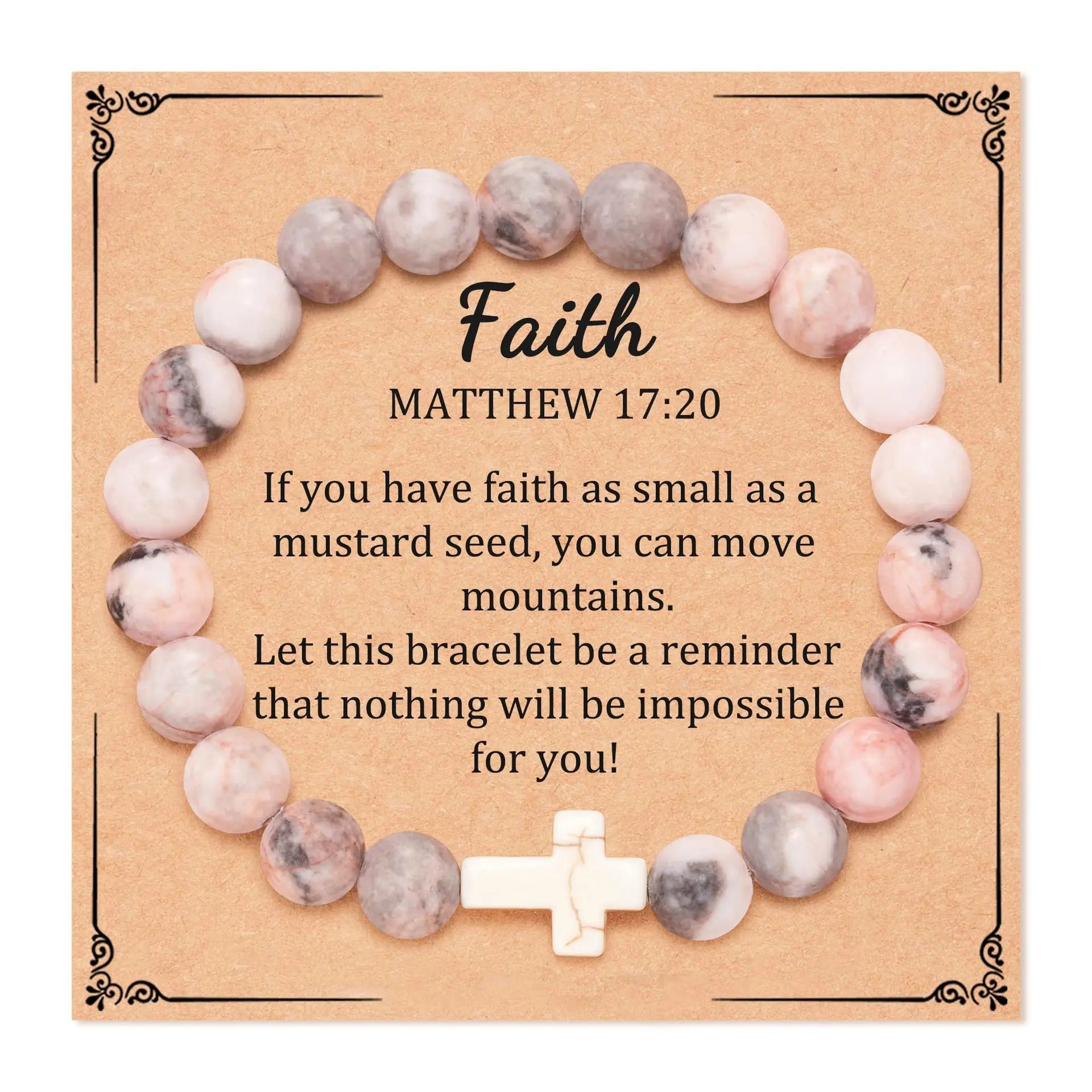 Hot Sale Natural Stone Cross Charm Family Bracelet for Gift Turquoise Cross Beads Bracelet With Card