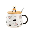 480ML Cartoon Cow with Wood Lid Spoon Mug Home Breakfast Cup Children's Milk Cup