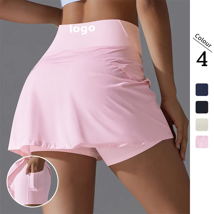New Tennis Double-Sided Nylon Pocket Tight Bottoming Skirt Sports Running Fitness Yoga Clothing Short Skirt