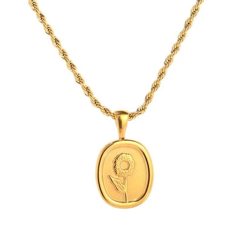 MECYLIFE 18K Gold Plated Rose Flower Necklace Dainty Valentine Gift Stainless Steel Necklace With Rope Chain